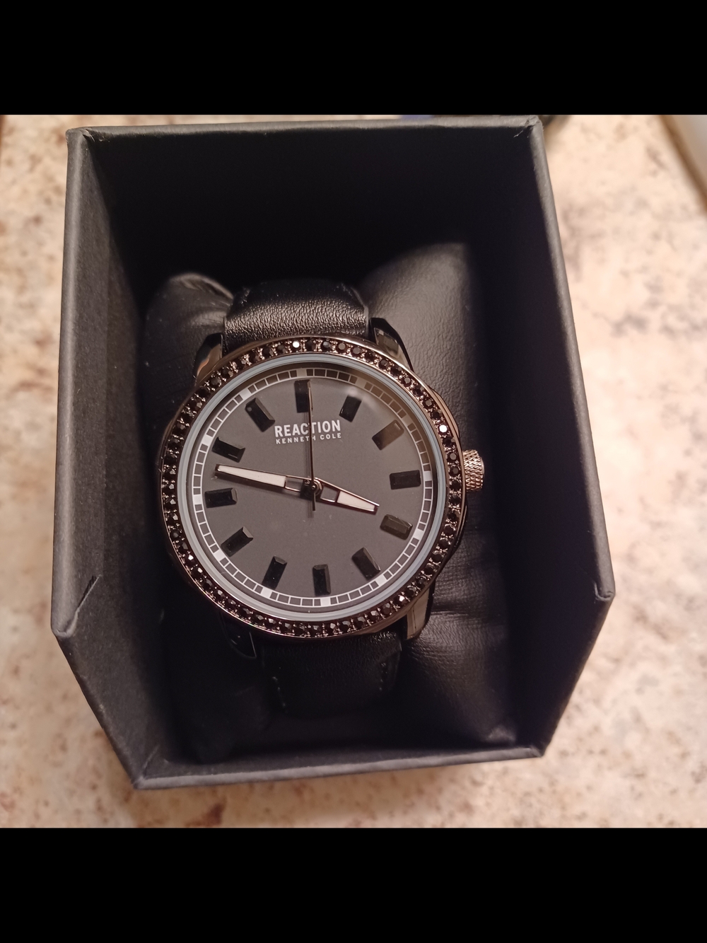 Kenneth Cole Reaction Gunmetal Black Dial Leather Strap Watch